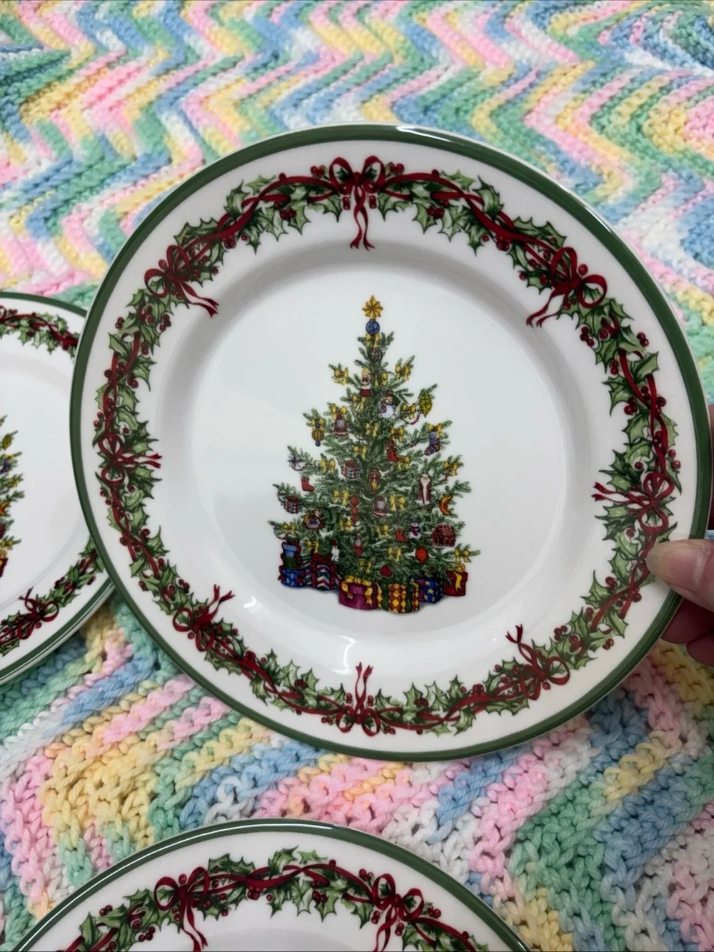 Christopher Radko set of 8 holiday celebrations Christmas tree salad plates